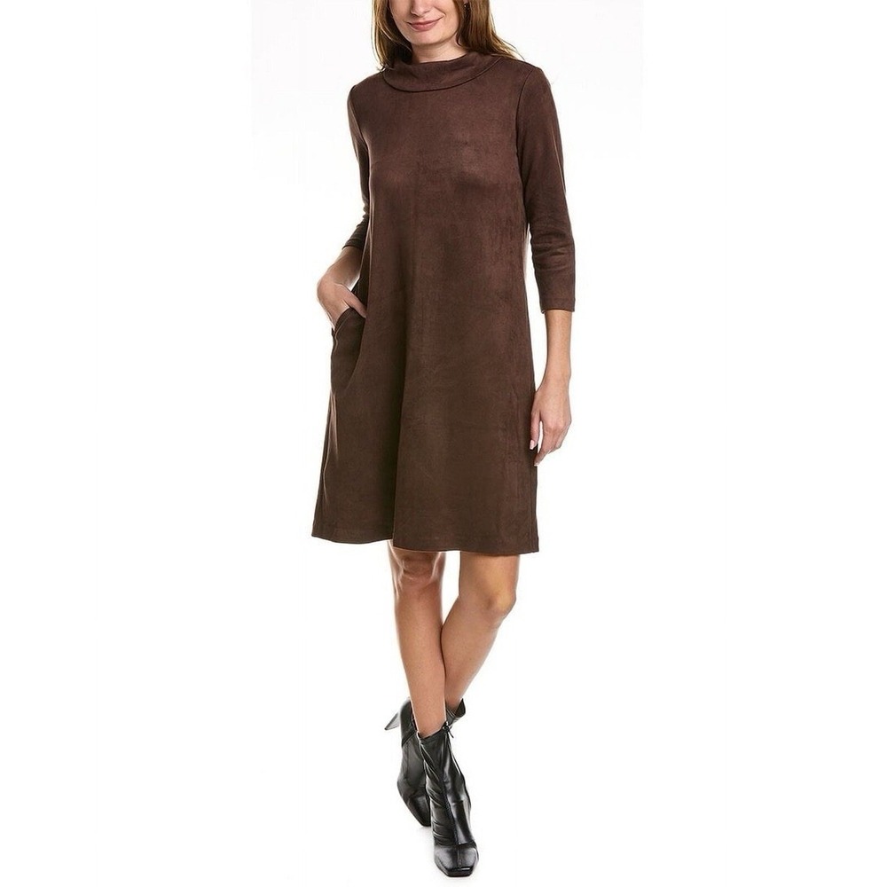 J.‎ McLaughlin Lenka Mocha Brown Faux Suede Cowl Neck Dress 3/4 Sleeve Size M